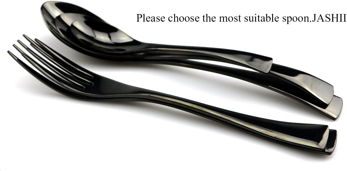 JASHII 18/10 Stainless Steel 20 Piece Mirror Polished Black Flatware Set,Dinner Knife Fork Salad Fork Dessert Spoon,Service for 4 ,Black Utensil Sets