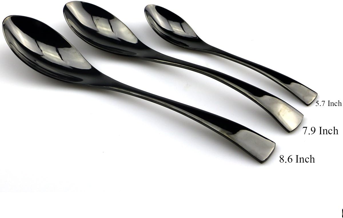 JASHII 18/10 Stainless Steel 20 Piece Mirror Polished Black Flatware Set,Dinner Knife Fork Salad Fork Coffee Spoon,Service for 4 ,Black Utensil Sets