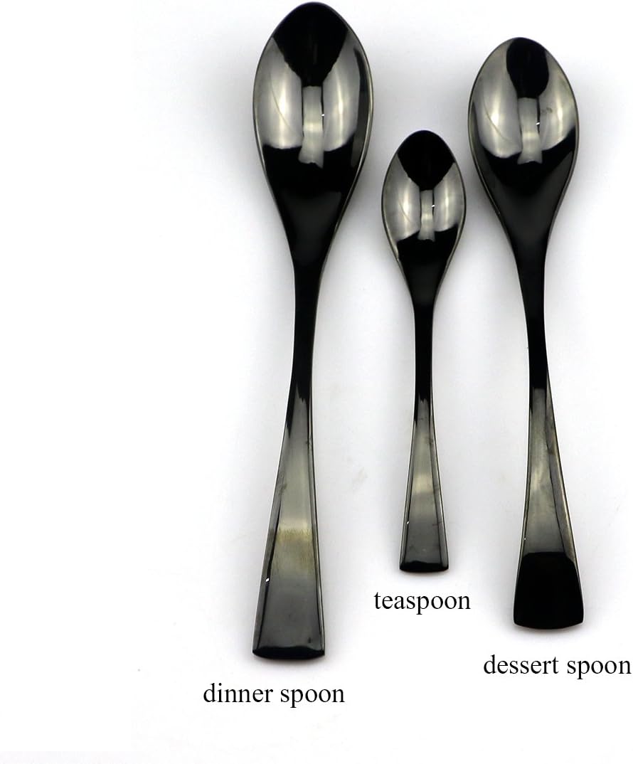 JASHII 18/10 Stainless Steel 24 Piece Mirror Polished Black Flatware Set,Dinner Knife Steak Knife Salad Fork Dessert Coffee Spoon,Service for 4 ,Black Utensil Sets