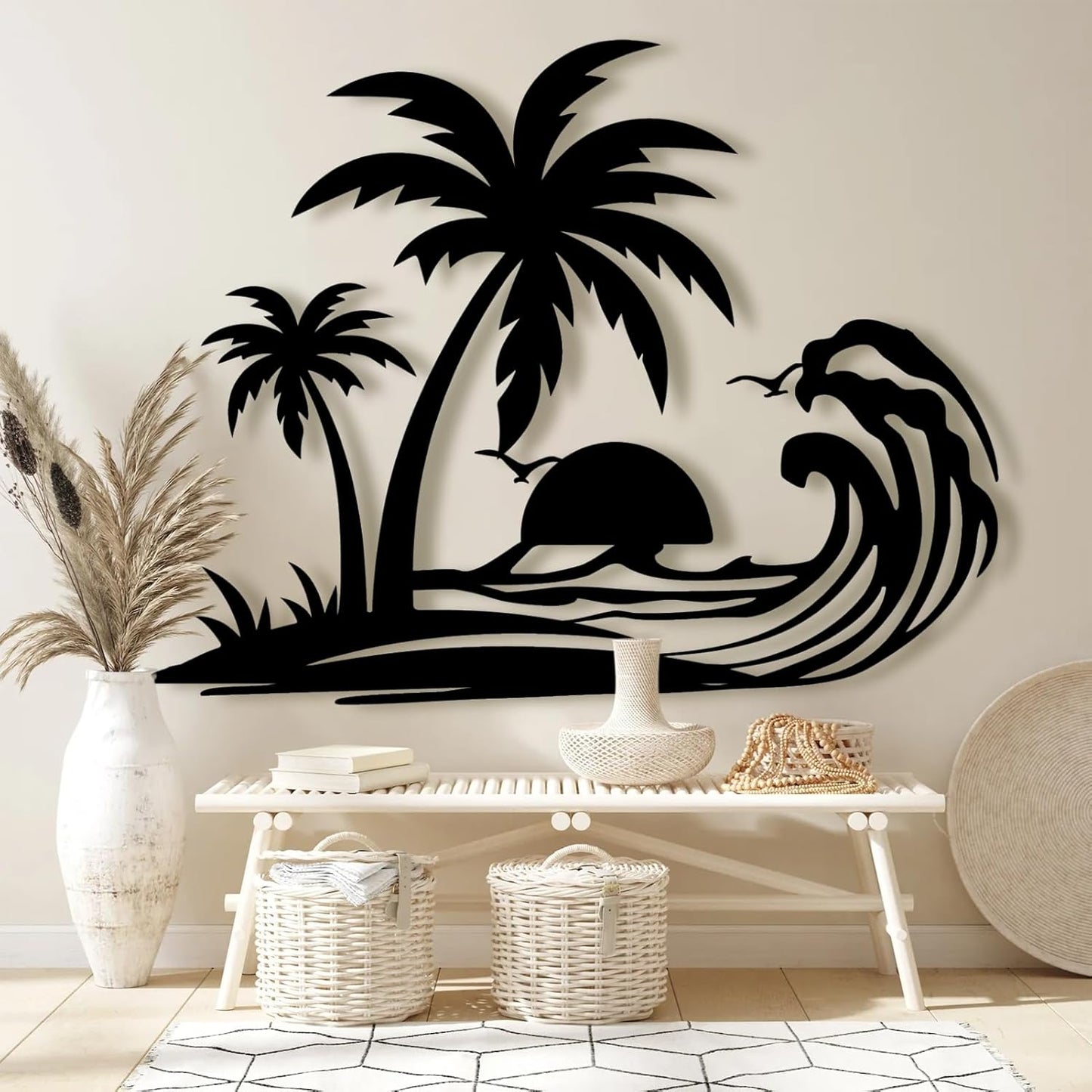 Palm Tree Metal Wall Decor,Palm Tree Metal Wall Art,Metal Palm Tree,Metal Palm Tree Wall Decor,Tropical Metal Wall Art,Beach Wall Decort,Metal Wall Decor (style 1,white,47 L" x 37 W" / 120 x 94 cm)