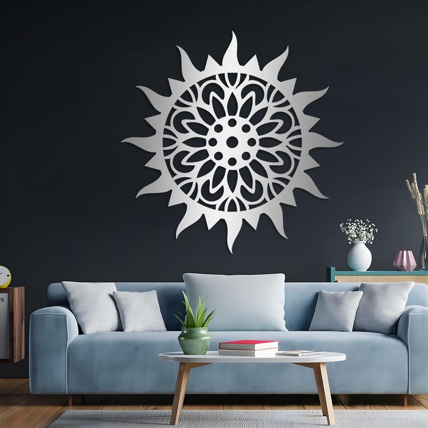 Sunburst Metal Wall Decor, Unique Sun Flower Design, Outdoor & Indoor Wall Art for Living Room, Bedroom, or Patio, Home Decor (Black, 24"x24"|60x60cm)