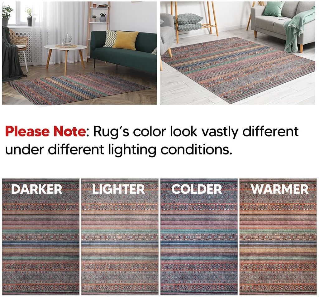 Keen Home Design 10x14 Rug - Machine Washable Area Rug with Non-Slip Backing, Ideal for Living Room, Dining Room, Bedroom - Vintage, Easy Clean, Durable, Low Pile Rug - (9'7" x 14')