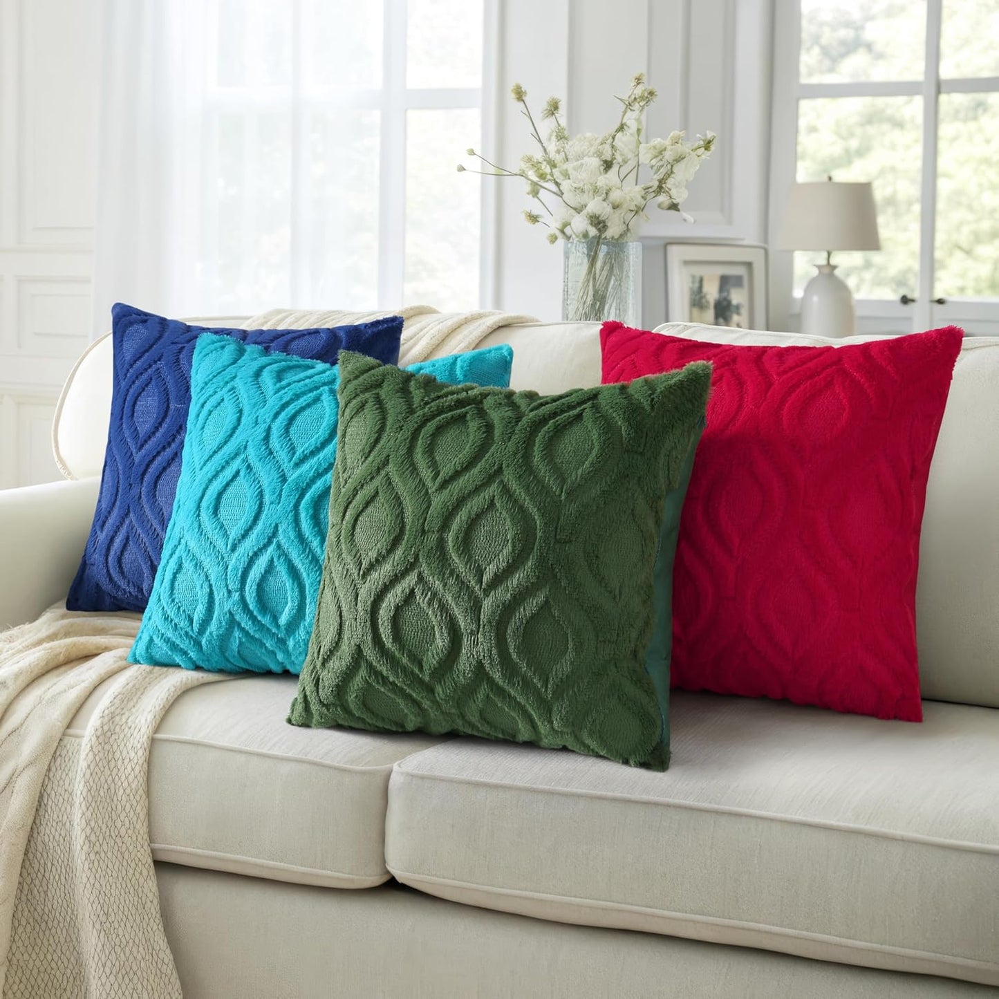decorUhome Throw Pillow Covers 12x20 Inch Set of 2, Soft Plush Decorative Faux Fur Forest Elf Solid Couch Pillow Covers, Accent Farmhouse Neutral Lumbar Euro Pillow Cases for Sofa Bed Living Room