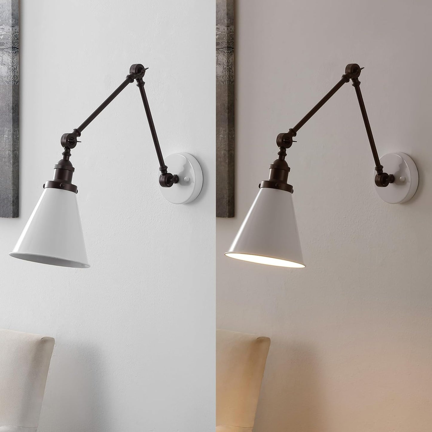 JONATHAN Y JYL7462C-SET2 Rover 7" Classic Industrial Metal Adjustable Arm LED Wall Sconce, White/Oil Rubbed Bronze (Set of 2) for Bedroom, Bathroom, Vanity