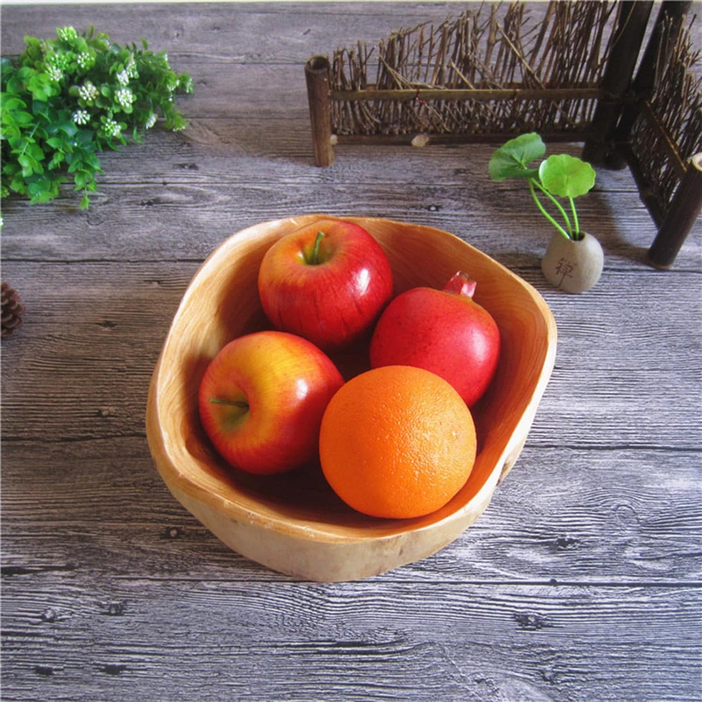 Wooden Bowl Decorative Natural Wood Fruit Bowl, Irregular Creative Wood Bowls, Rustic Hand Carved Candy Snack Keys Serving Bowls for Home Decor (10"-12" Diameter)