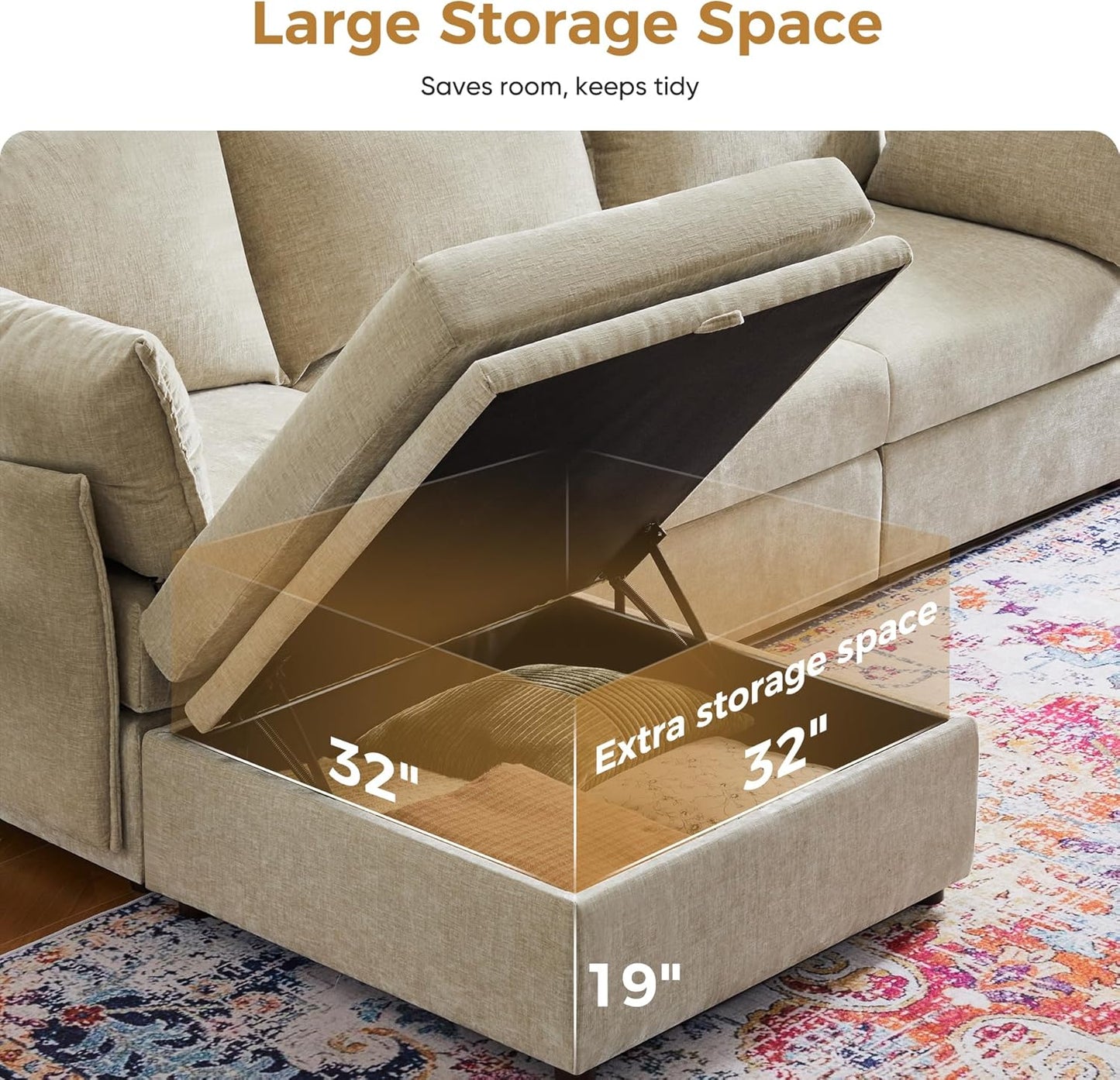 134.6" Oversized Modular Sectional Sofa, Large 7 Seater U Shaped Couch with Storage Ottoman with Reversible Chaise Deep Seat for Living Room, Apartment - Chenille Beige