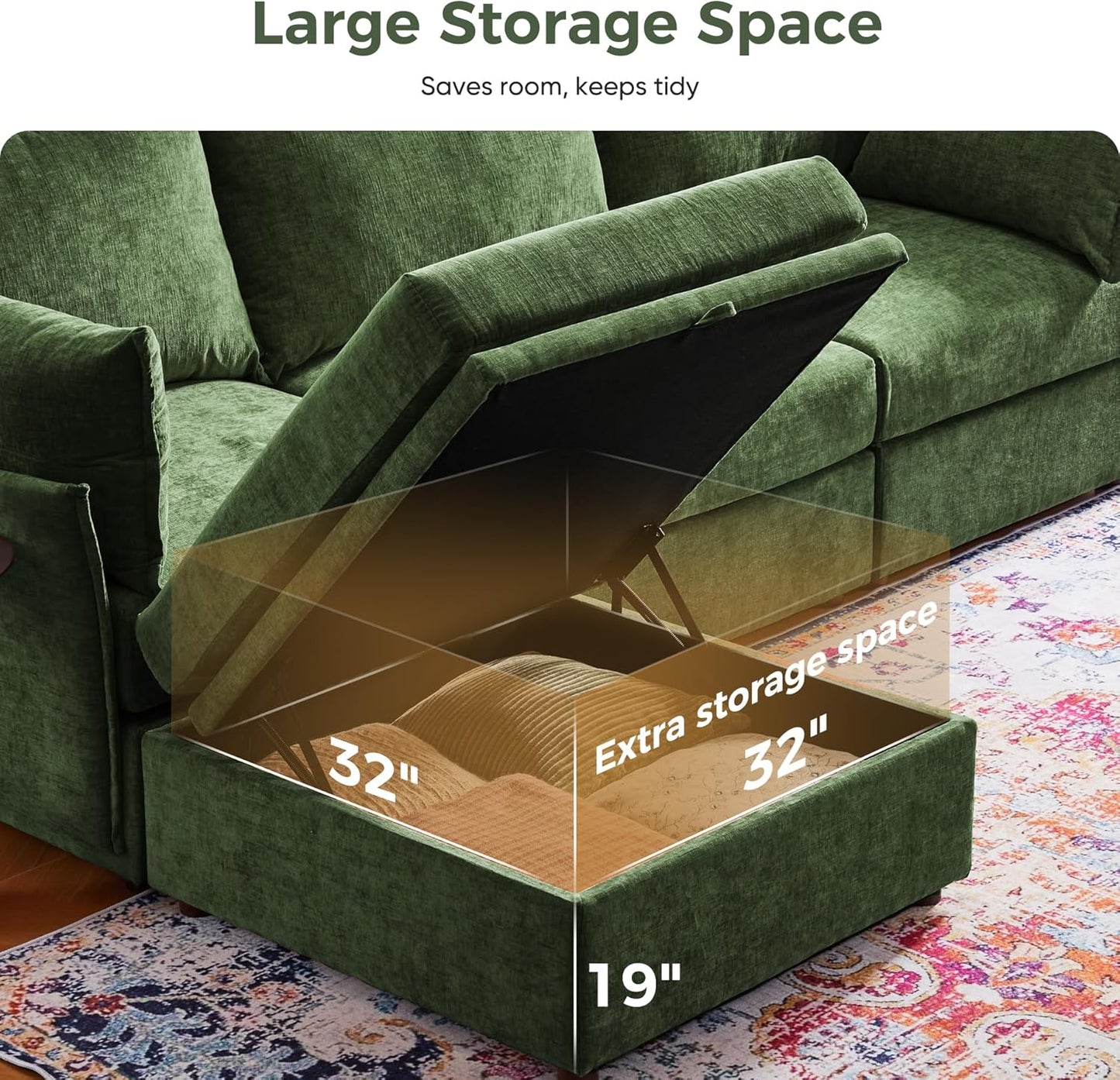 134.6" Oversized Modular Sectional Sofa, Large 7 Seater U Shaped Couch with Storage Ottoman with Reversible Chaise Deep Seat for Living Room, Apartment - Chenille Green