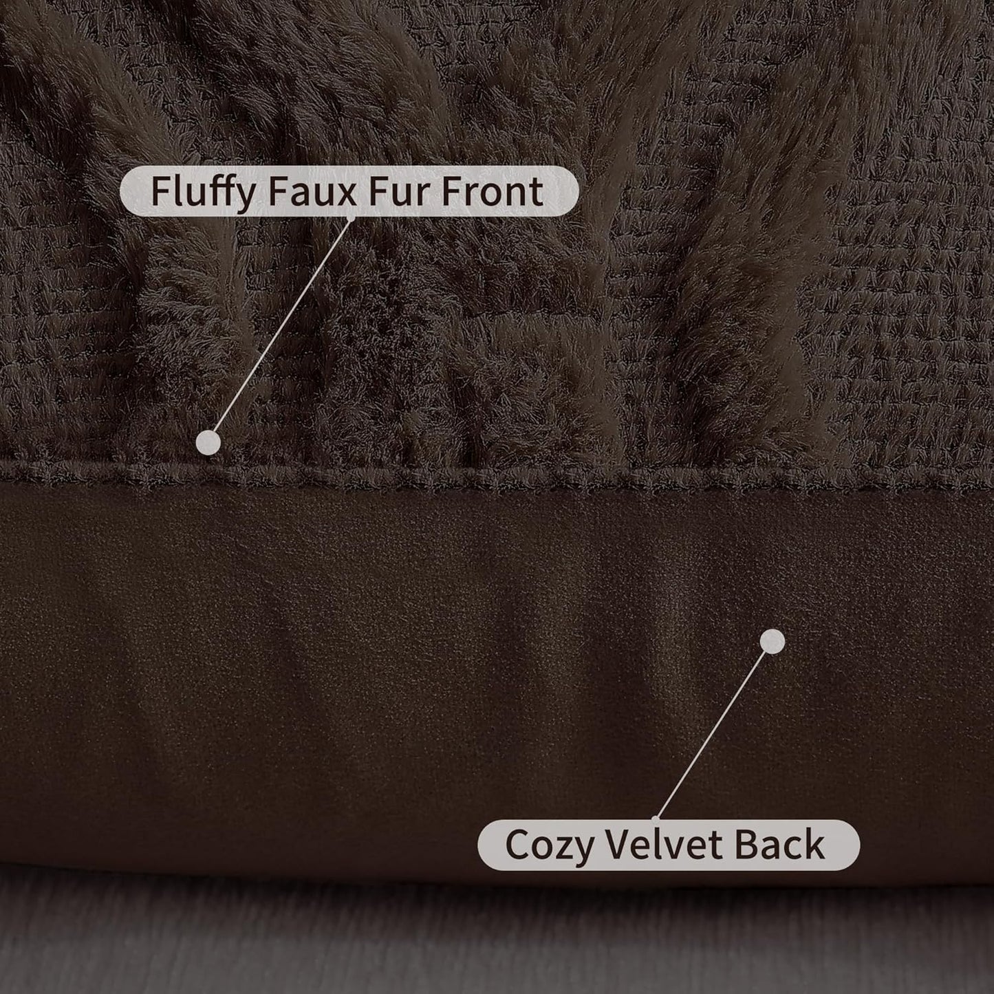 decorUhome Throw Pillow Covers 24x24 Inch Set of 2, Soft Plush Decorative Faux Fur Dark Brown Solid Couch Pillow Covers, Accent Farmhouse Neutral Square Euro Pillow Cases for Sofa Bed Living Room