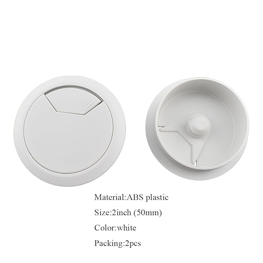 HAHIYO 2Pcs 2Inch/50mm White ABS Plastic Sector-shaped Desk Grommet Wire - Image 2