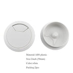 HAHIYO 2Pcs 2Inch/50mm White ABS Plastic Sector-shaped Desk Grommet Wire - Image 2