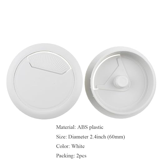 HAHIYO 2Pcs 2.4Inch/60mm White ABS Plastic Sector-Shaped Desk Grommet Wire - Image 2