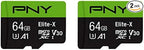 PNY 64GB Elite-X Class 10 U3 V30 microSDXC Flash Memory Card 2-Pack by PNY