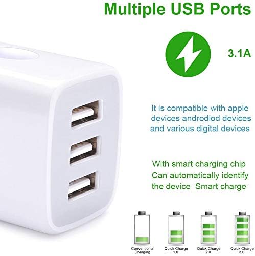 USB Charging Plug, Wall Charger Adapter, Sicodo 3Pack Universal Travel 3.1A - Image 4