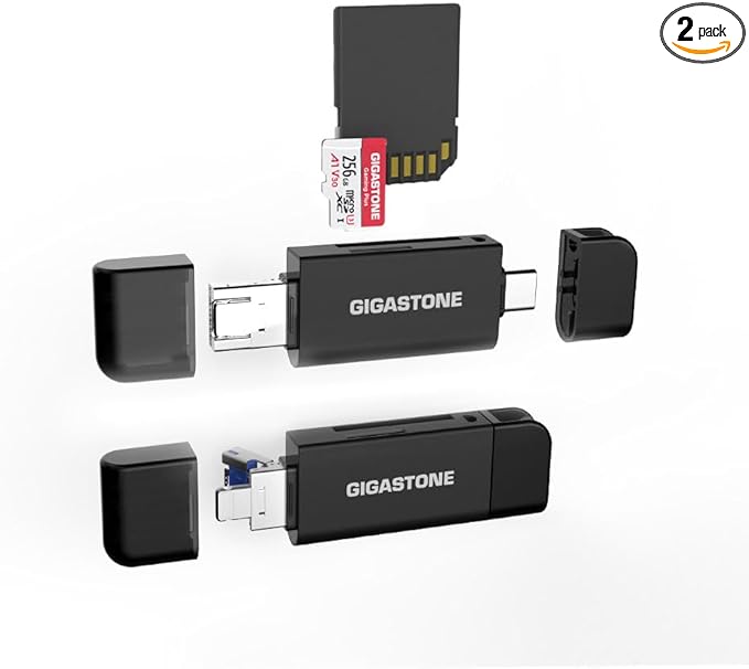 GIGASTONE SD Card Reader 2-Pack, 5-in-1 USB-A/USB-C Card Reader, Dual Slot by Gigastone