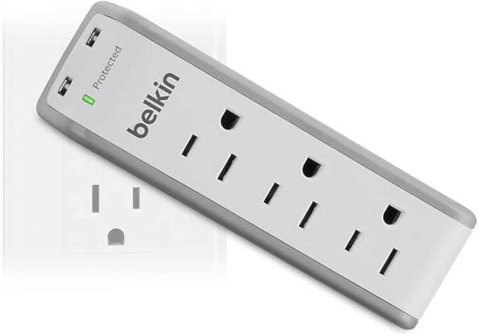 Belkin Wall Mount Surge Protector -3 AC Multi Outlets&2 USB Ports -Flat - Image 3