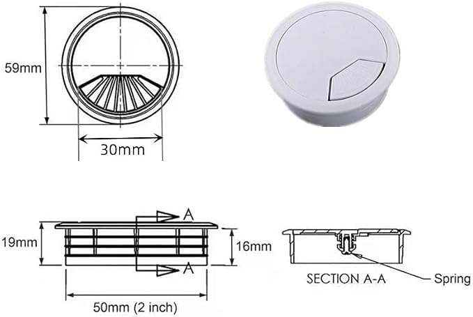 2pcs 2 inch Desk Wire Cord Cable Grommets Hole Cover - Image 2
