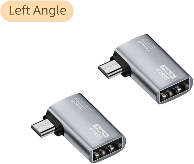 Powered Left Angle USB 2.0 Micro Male to USB Female Host OTG Adapter - Image 2