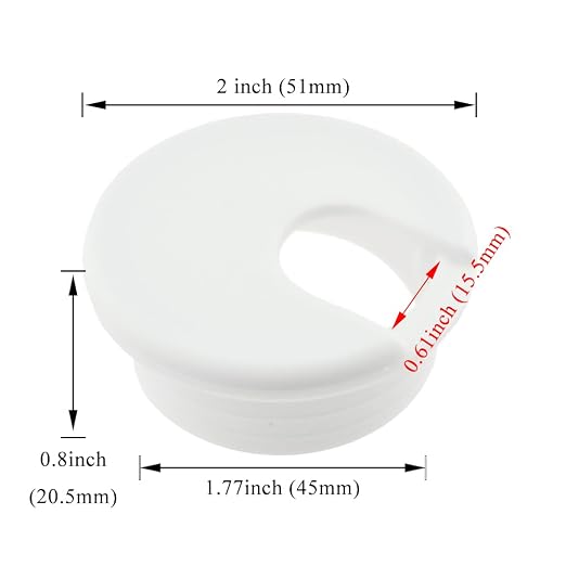 HAHIYO 2Pcs 1.77Inch/45mm White ABS Plastic U-Shaped Desk Grommet Wire Grommet - Image 2
