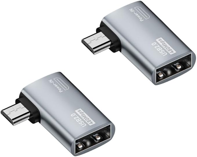 Powered Left Angle USB 2.0 Micro Male to USB Female Host OTG Adapter by Norsimda