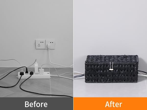 Black Cable Management Box, 2 Pack Large & Medium Rattan Cable Organizer Box - Image 6