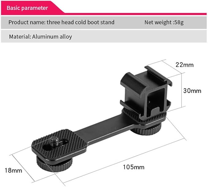 Aluminum Camera Cold Shoe Mount, Hot Shoe Extension Camera Flash Bracket - Image 2