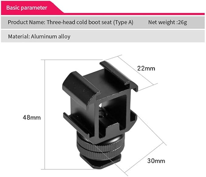 Aluminium Camera Hot Shoe Mount Adapter Video Accessory Triple Cold Shoe - Image 2