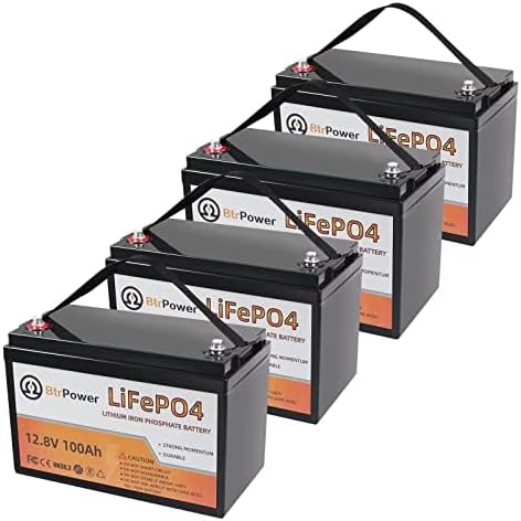 4 Pack 12V 100Ah LiFePO4 Deep Cycle Battery, Support 4S4P, Built-in 100A BMS by Cymoye