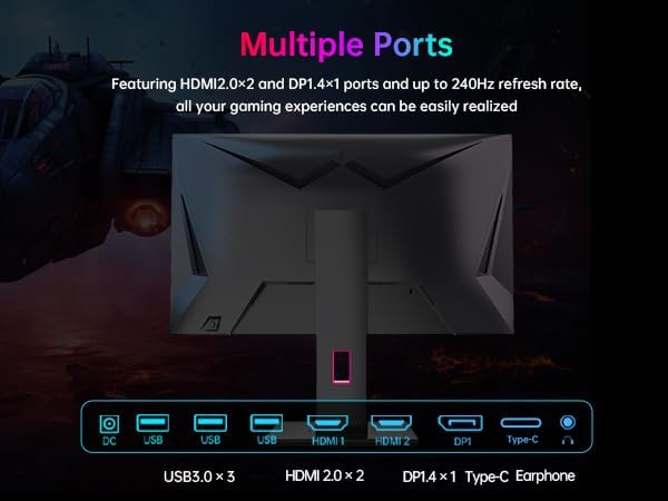 KTC 27'' 240Hz QHD 1440P Gaming Monitor 144Hz 1ms 65W Type C USB DisplayPort - Image 6