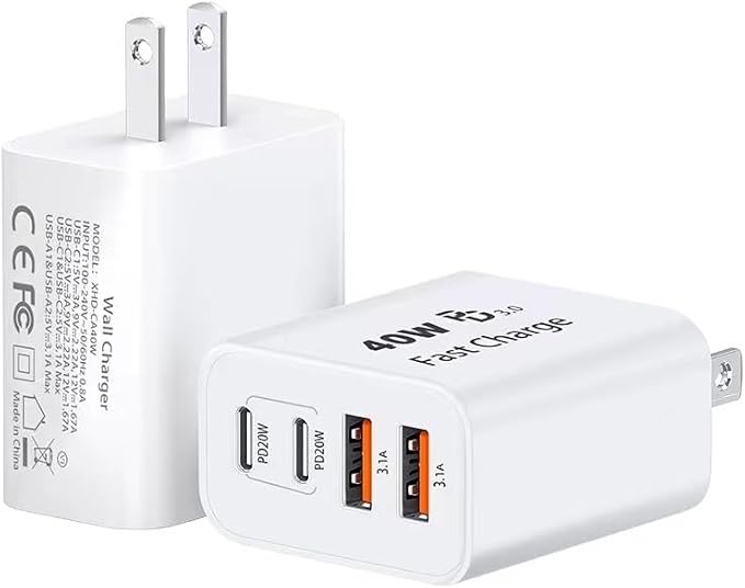TT&C USB C Block 40W, 4 Ports Wall Plug Fast Charging Block, PD+QC Multiport by TTC