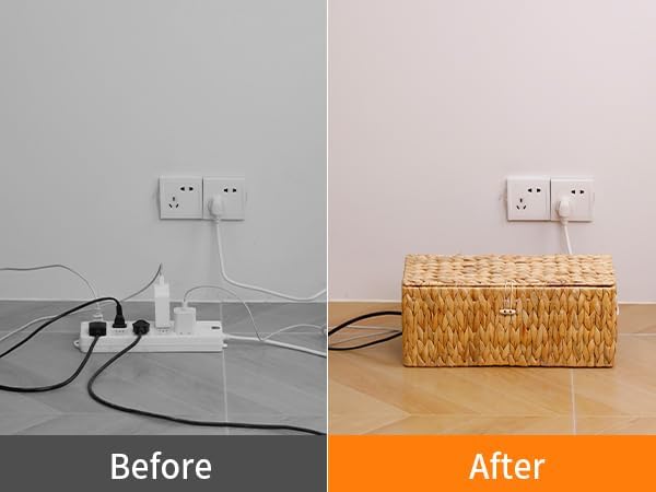 Cable Management Box, Hand-Woven Water Hyacinth Decorative Cord Organizer - Image 7