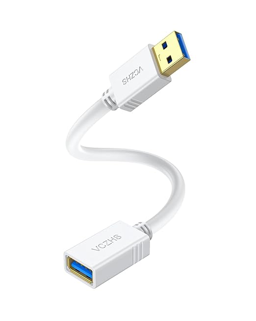VCZHS Tech USB Extension Cable White 1ft, USB 3.0 Extender by VCZHSTech