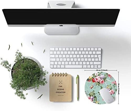 Mouse Pad, Mint Floral Teal Mouse Pad, Washable Round Mousepad - Image 6