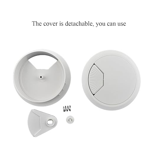 HAHIYO 2Pcs 3.15Inch/80mm White ABS Plastic Sector-Shaped Desk Grommet Wire - Image 3