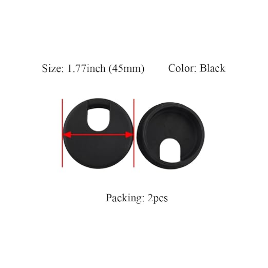 HAHIYO 2Pcs 1.77Inch/45mm Black ABS Plastic U-Shaped Desk Grommet Wire Grommet - Image 2
