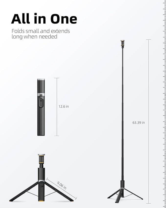 TODI 63" Cell Phone Selfie Stick Tripod, Portable Tripod - Image 7