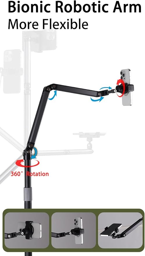 Phone Floor Stand for Recording Cell Phone Holder for Bed, Adjustable Tall Stand - Image 2