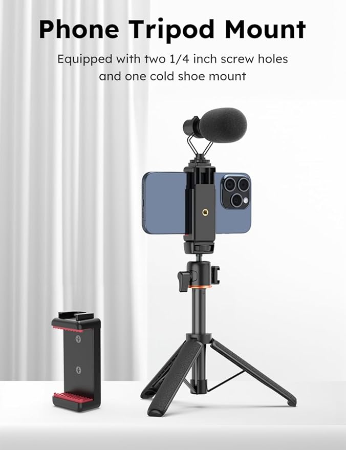 VRIG Phone Tripod Mount with Cold Shoe Adapter, Phone Holder Clip Connector - Image 2