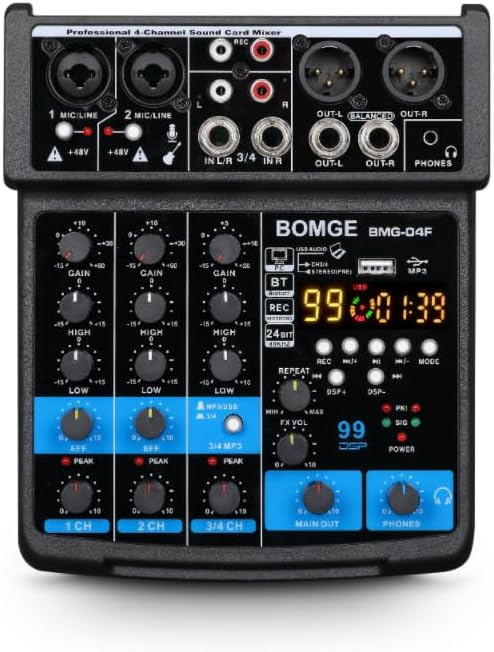 BOMGE 4 Channel mini DJ Audio Sound Mixer Interface by BOMGEMusicStudio