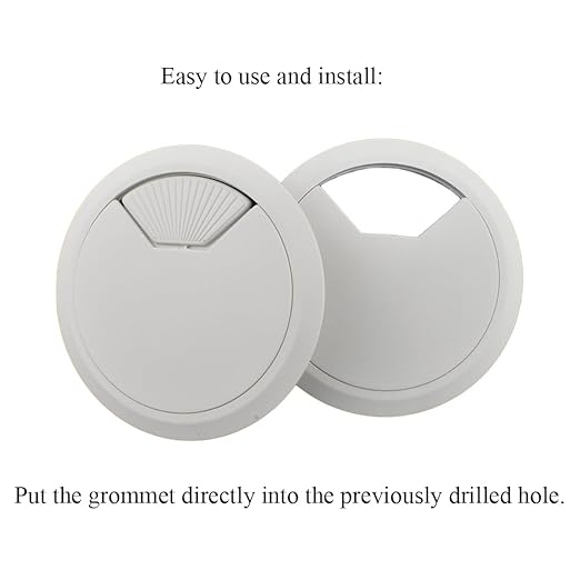 HAHIYO 2Pcs 3.15Inch/80mm White ABS Plastic Sector-Shaped Desk Grommet Wire - Image 5
