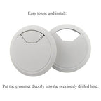 HAHIYO 2Pcs 3.15Inch/80mm White ABS Plastic Sector-Shaped Desk Grommet Wire - Image 5