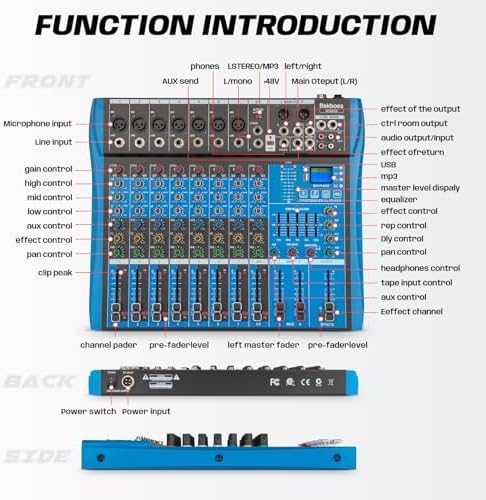 Professional Audio Mixer, 8 Channel, Input 48V Phantom Power Stereo Digital USB - Image 7
