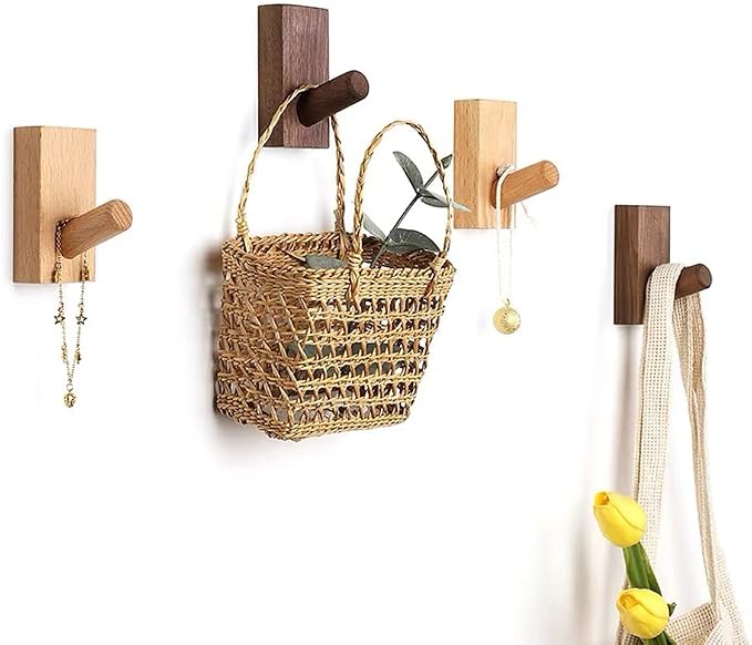 HomeDo 8Pack Adhesive Wall Hooks Hat Rack, Wooden Coat Hooks Wall Mounted - Image 4