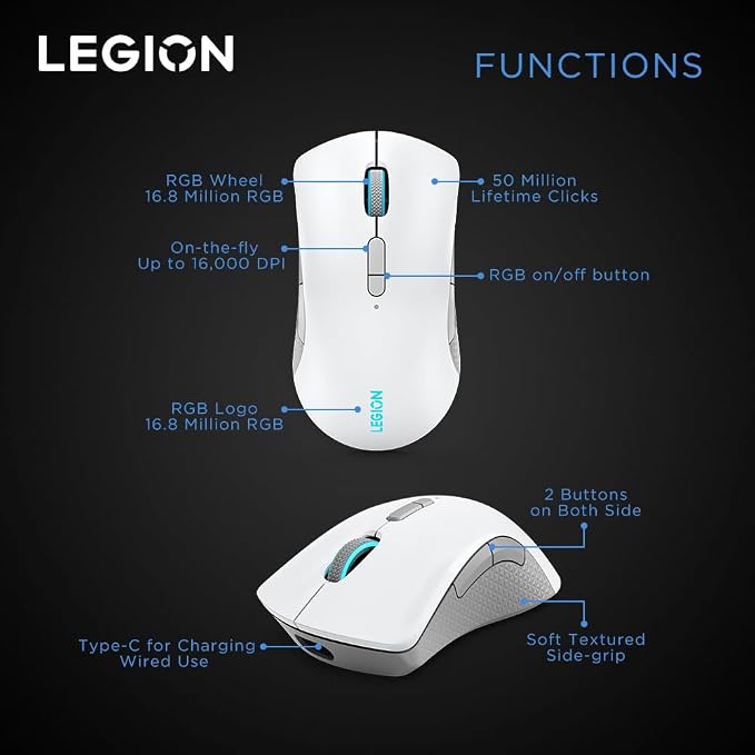 Lenovo Legion M600 RGB Wireless Gaming Mouse – 16, 000 DPI, 9 Programmable - Image 9