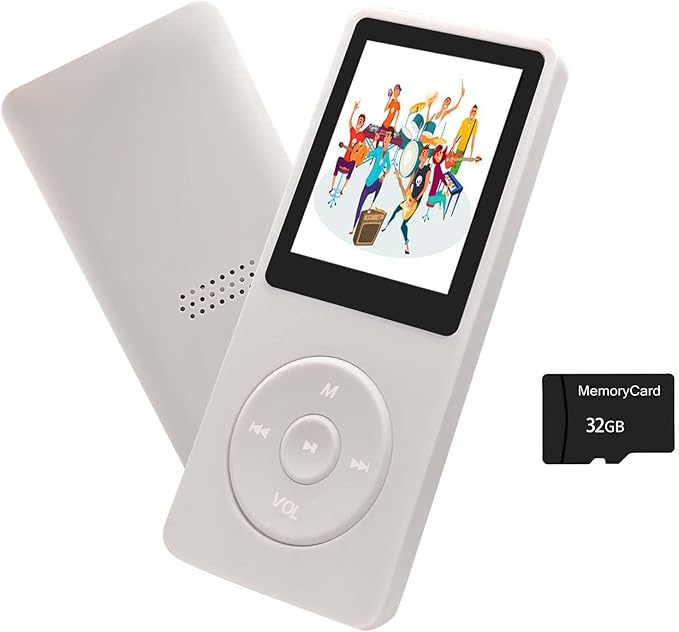 MP3 Player 32GB with Speaker Earphone Portable Mini White Music Player Support by arungo