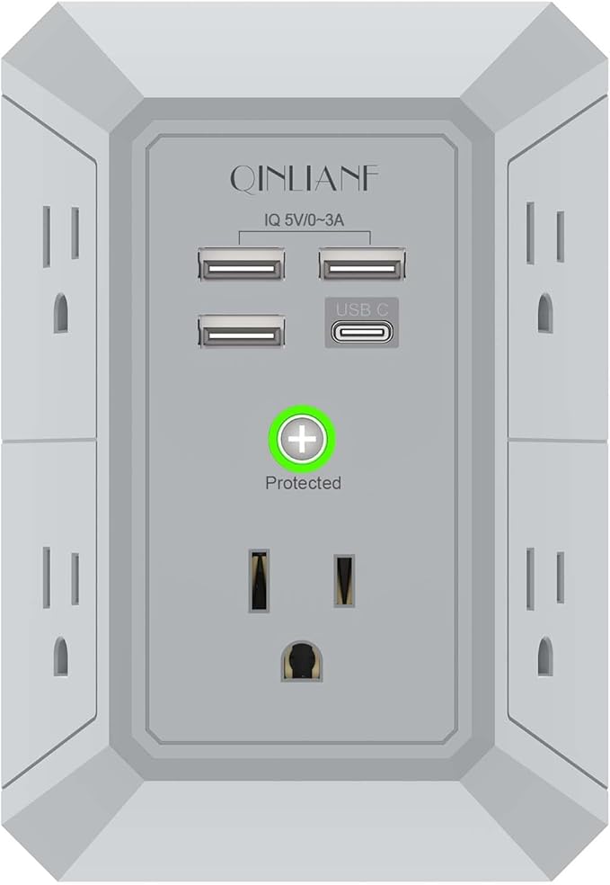 USB Wall Charger, Surge Protector, QINLIANF 5 Outlet Extender by QINLIANF