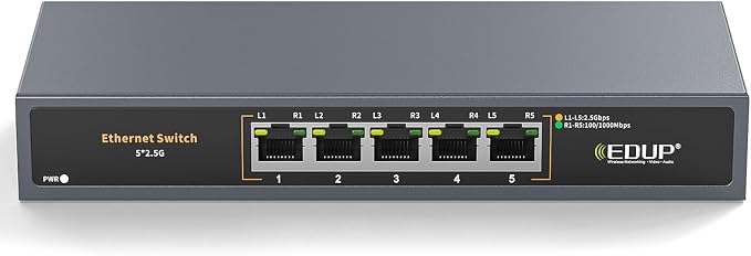 Ethernet Switch 2.5 Gigabit, 5 Ports Multi-Gigabit Ethernet Switch, Plug & Play by EDUP