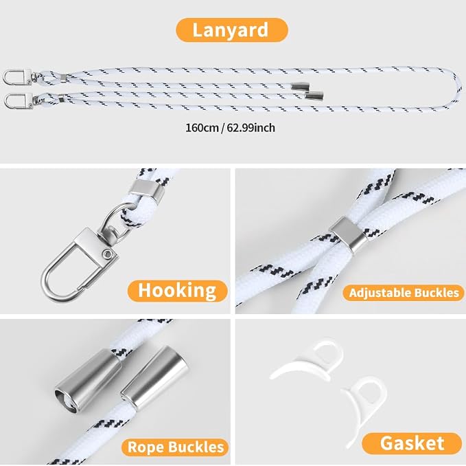 for iPhone 15 Pro Case with 62.99 inch Lanyard, Classic Clear&White Magnetic - Image 4