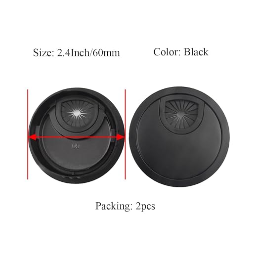 HAHIYO 2Pcs 2.4Inch/60mm Black Zinc Alloy Desk Grommet Wire Grommet Cable - Image 2
