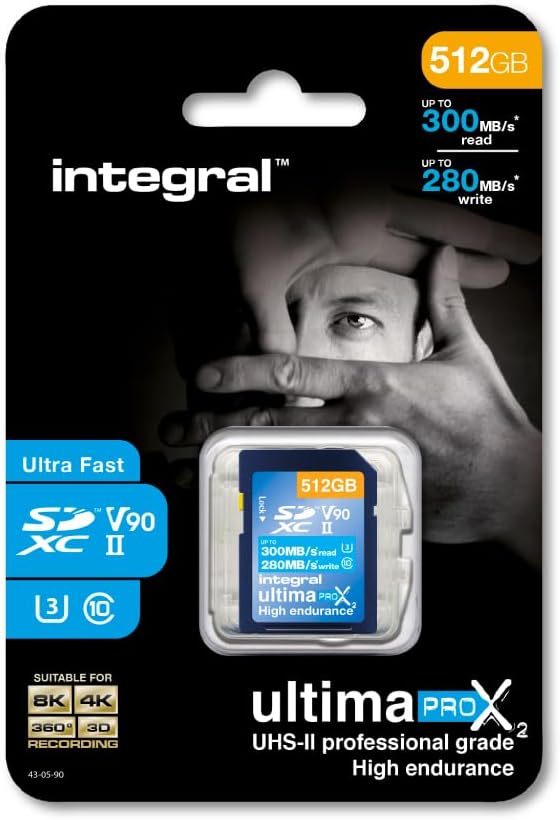 Integral 512GB UHS-II SD Card V90 Up to 300MBs Read and 280MBs Write Speed by Integral