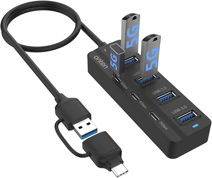 USB C Hub, 7 Ports USB3.0 to USB-C HUB by ONTEN